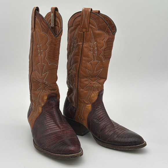 Nocona Boots Other - Vintage Nocona Teju Lizard Skin Western Cowboy Boots Men's 8.5  D Made in Spain